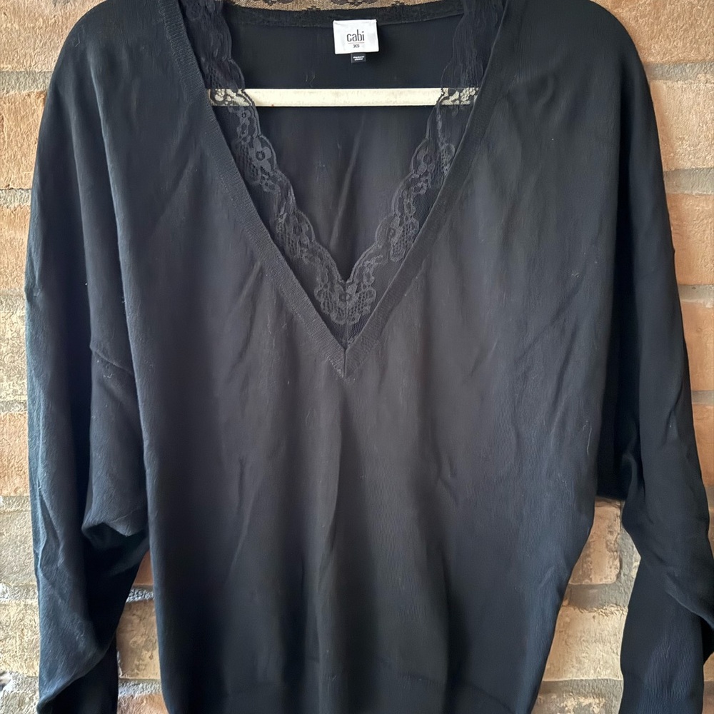 CAbi Black V-Neck Lace Top